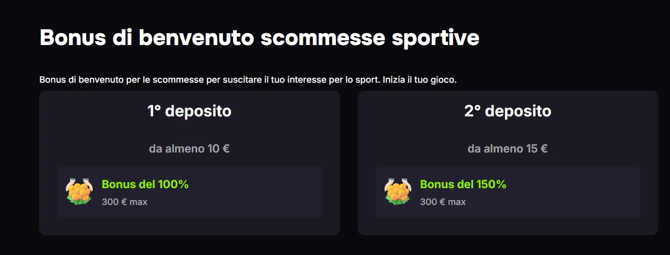 Bonus di benvenuto scommesse sportive Verde