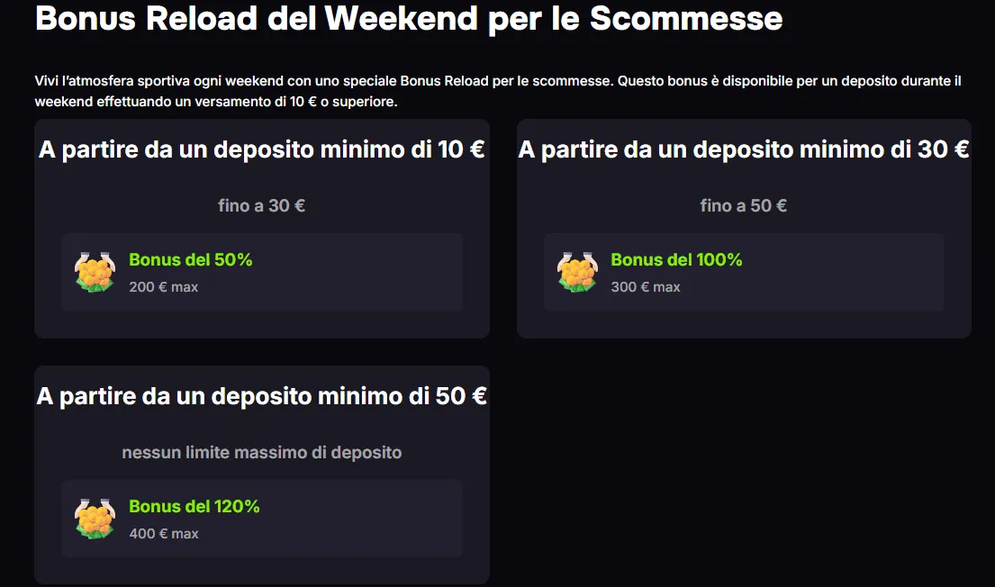 Bonus Reload Weekend Verde scommesse